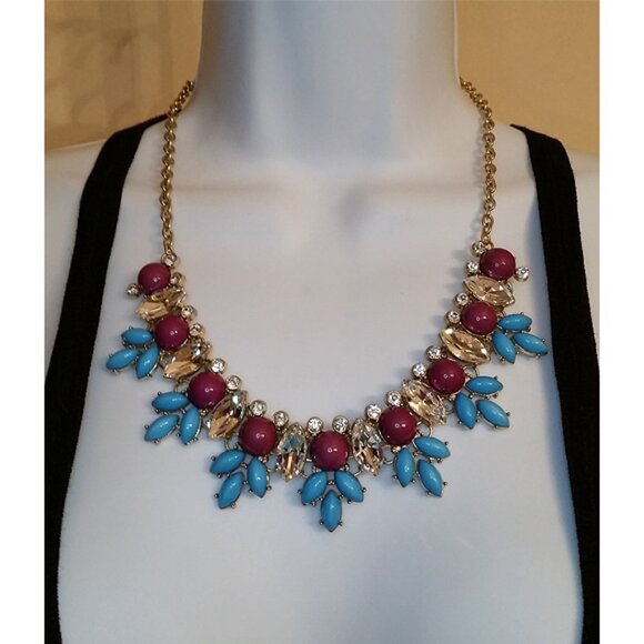 Talbots Colorful Statement Necklace W Rhinestones bejeweled - Picture 2 of 5